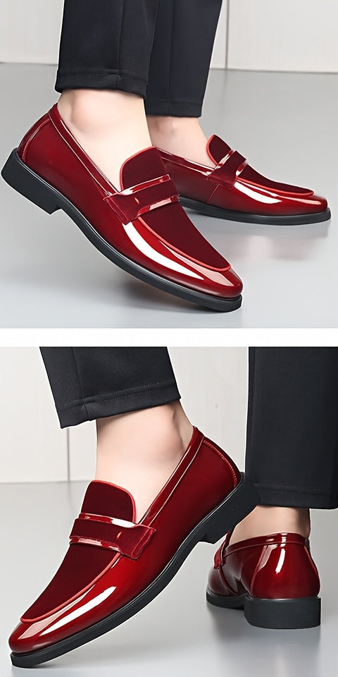Festive Men'S Bright Red Wedding Shoes - Slip-On Formal Shoes for Suits, Suitable for Banquets And Parties