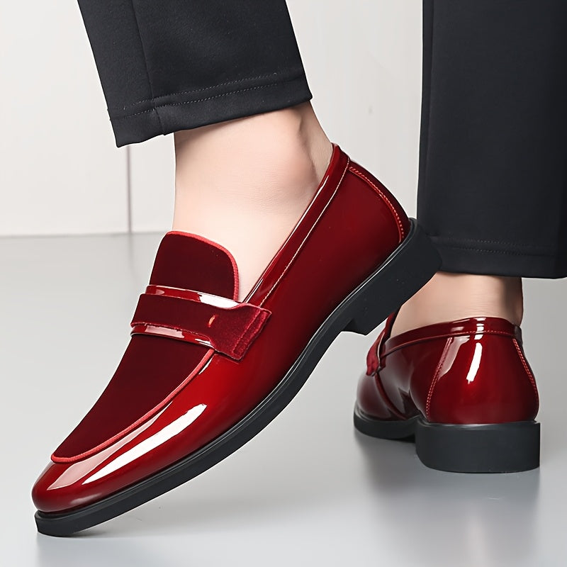 Festive Men'S Bright Red Wedding Shoes - Slip-On Formal Shoes for Suits, Suitable for Banquets And Parties
