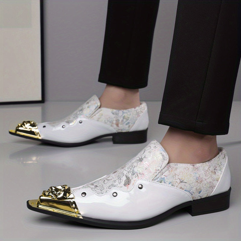 Golden Lion Head Pointed Shoes with Vibrant Print Design - Trendy Slip-On Shoes for Men - 25932