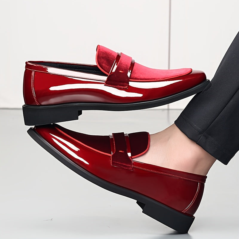Festive Men'S Bright Red Wedding Shoes - Slip-On Formal Shoes for Suits, Suitable for Banquets And Parties