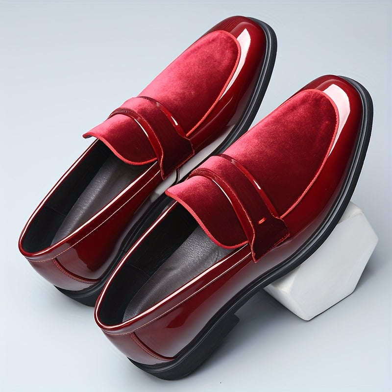 Festive Men'S Bright Red Wedding Shoes - Slip-On Formal Shoes for Suits, Suitable for Banquets And Parties