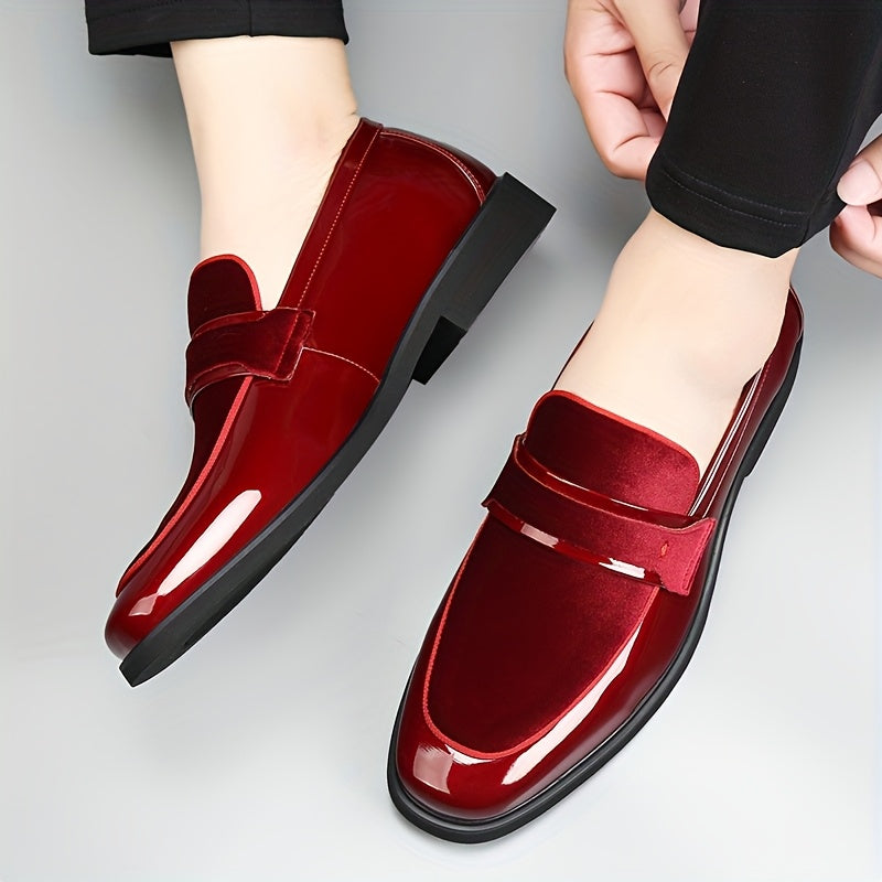 Festive Men'S Bright Red Wedding Shoes - Slip-On Formal Shoes for Suits, Suitable for Banquets And Parties