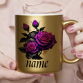 1pc Customizable Purple Rose Cute Durable Golden Mug, 11oz Printed Font Design Durable Ceramic, Personalized Name Coffee Cup, Autumn Gift, Ideal for Birthday, Anniversary, Hot & Cold Drinks, Juice, Milk, Drinkware, Holiday Gi