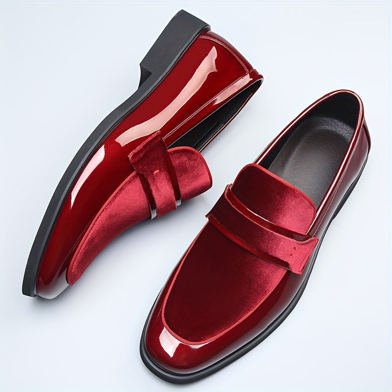 Festive Men'S Bright Red Wedding Shoes - Slip-On Formal Shoes for Suits, Suitable for Banquets And Parties