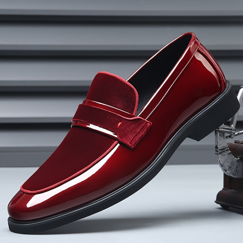 Festive Men'S Bright Red Wedding Shoes - Slip-On Formal Shoes for Suits, Suitable for Banquets And Parties