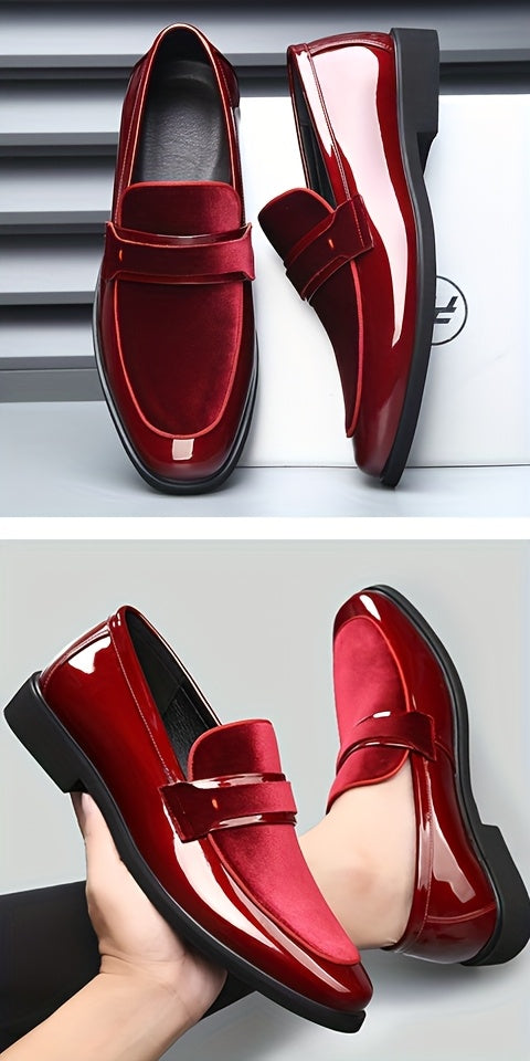 Festive Men'S Bright Red Wedding Shoes - Slip-On Formal Shoes for Suits, Suitable for Banquets And Parties