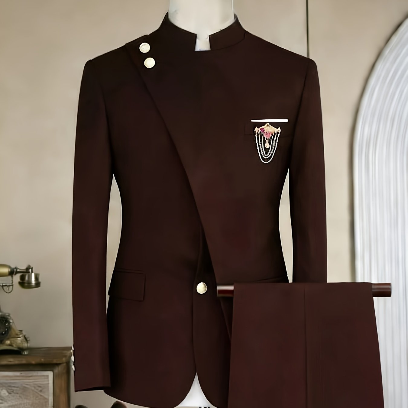 Men's Long-sleeved Fitted 2pcs Suit Set, Luxurious And Elegant, Suitable for Wearing At Weddings, Parties, Business Events, Valentine's Day Gatherings, Etc.