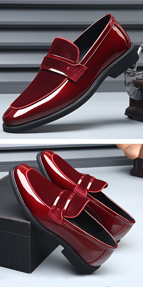 Festive Men'S Bright Red Wedding Shoes - Slip-On Formal Shoes for Suits, Suitable for Banquets And Parties