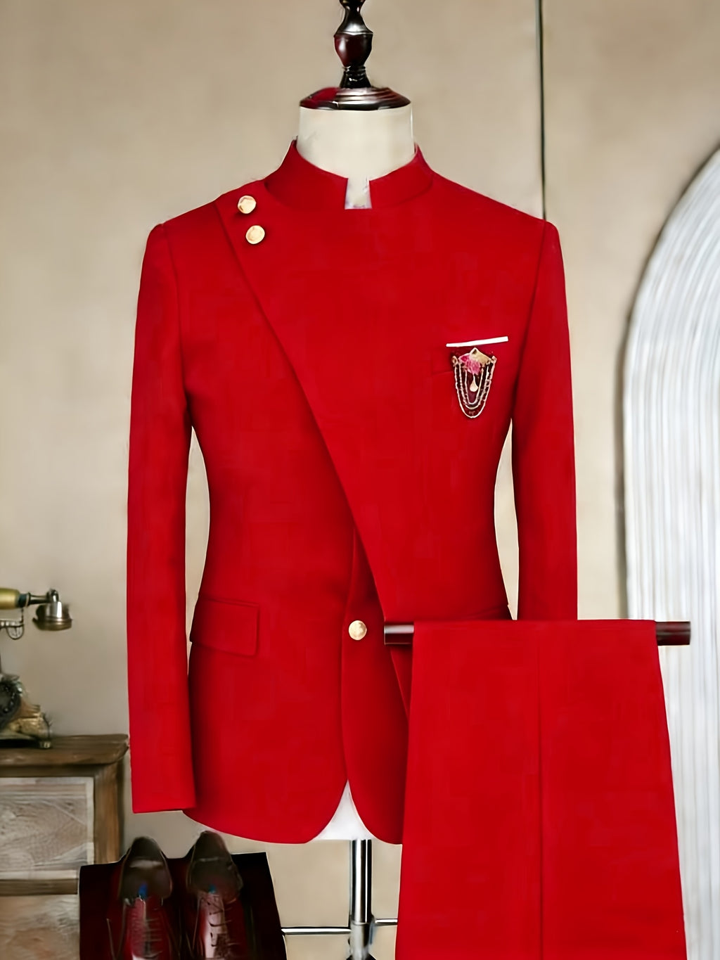 Men's Long-sleeved Fitted 2pcs Suit Set, Luxurious And Elegant, Suitable for Wearing At Weddings, Parties, Business Events, Valentine's Day Gatherings, Etc.