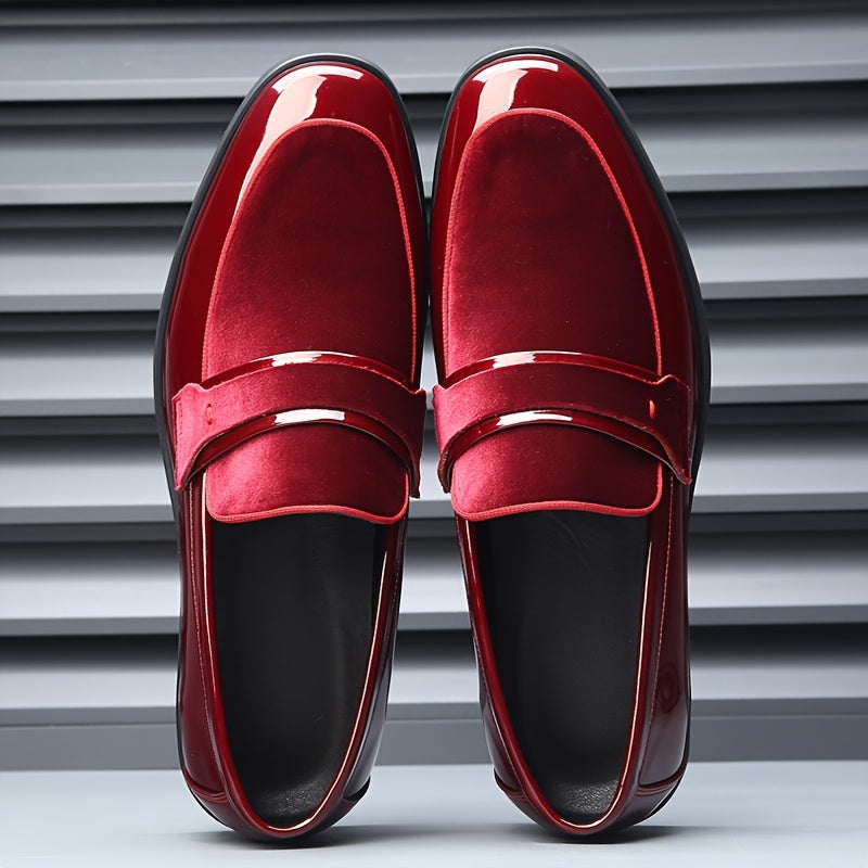 Festive Men'S Bright Red Wedding Shoes - Slip-On Formal Shoes for Suits, Suitable for Banquets And Parties