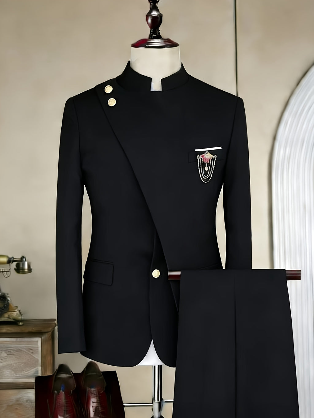 Men's Long-sleeved Fitted 2pcs Suit Set, Luxurious And Elegant, Suitable for Wearing At Weddings, Parties, Business Events, Valentine's Day Gatherings, Etc.