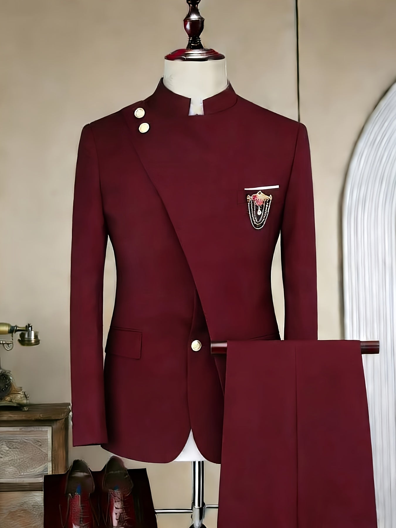 Men's Long-sleeved Fitted 2pcs Suit Set, Luxurious And Elegant, Suitable for Wearing At Weddings, Parties, Business Events, Valentine's Day Gatherings, Etc.