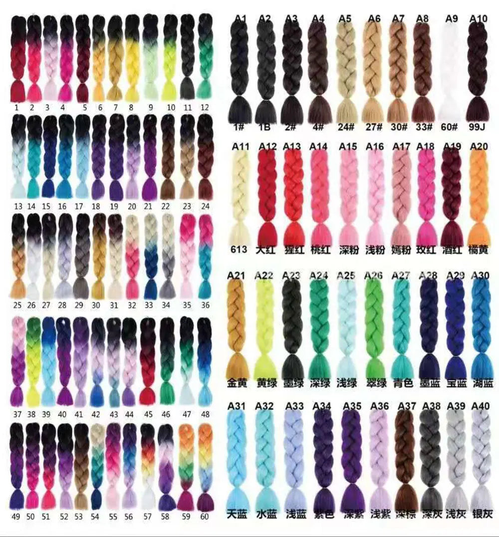 24 Inches Synthetic Braiding Hair Jumbo BraidOmbre Jumbo Hair Extension For Women DIY Hair Braids Purple Pink  Yellow Gray Lihu