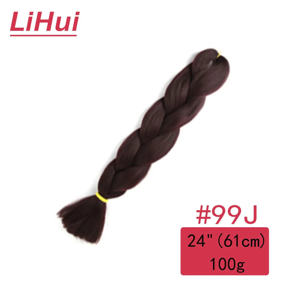 24 Inches Synthetic Braiding Hair Jumbo BraidOmbre Jumbo Hair Extension For Women DIY Hair Braids Purple Pink  Yellow Gray Lihu