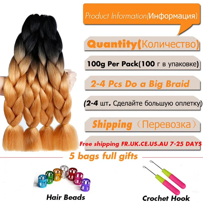 24 Inches Synthetic Braiding Hair Jumbo BraidOmbre Jumbo Hair Extension For Women DIY Hair Braids Purple Pink  Yellow Gray Lihu