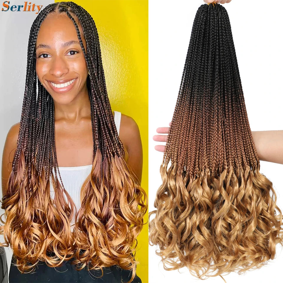 18 24 Inch French Curl Crochet Braids Pre Looped Blonde P27/613 33 Box Braids Crochet Hair Synthetic French Curls Braiding Hair