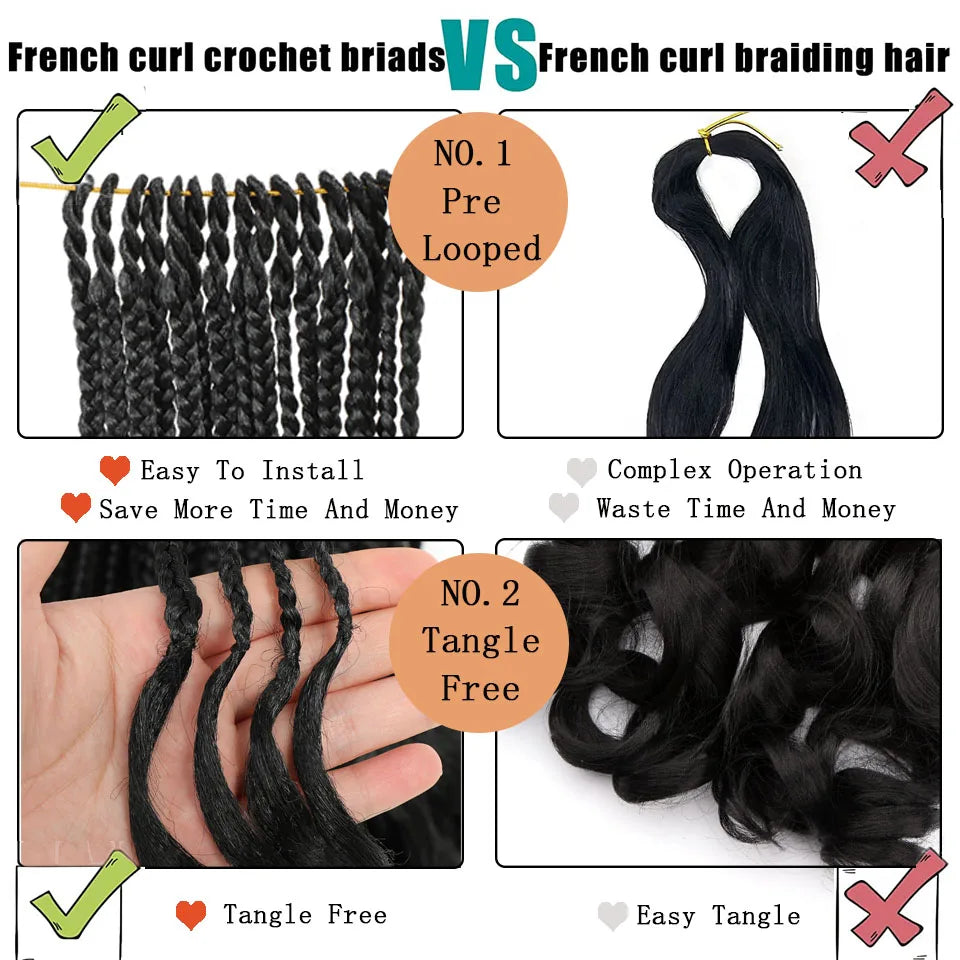 18 24 Inch French Curl Crochet Braids Pre Looped Blonde P27/613 33 Box Braids Crochet Hair Synthetic French Curls Braiding Hair