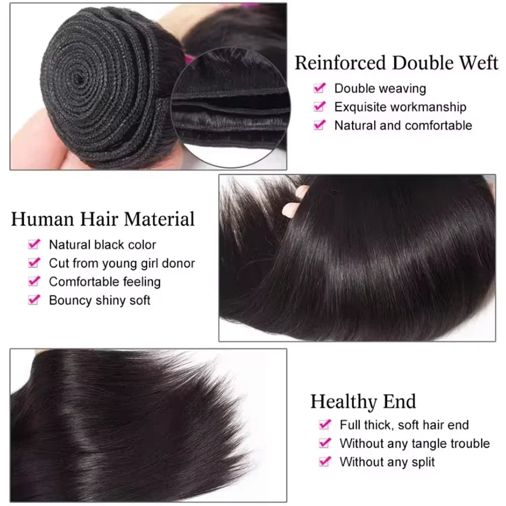Straight Bundles Human Hair Brazilian Human Hair Bundles Remy Extensions 1/3/4 Bundle Deal Weave Double Weft Hair Weaving