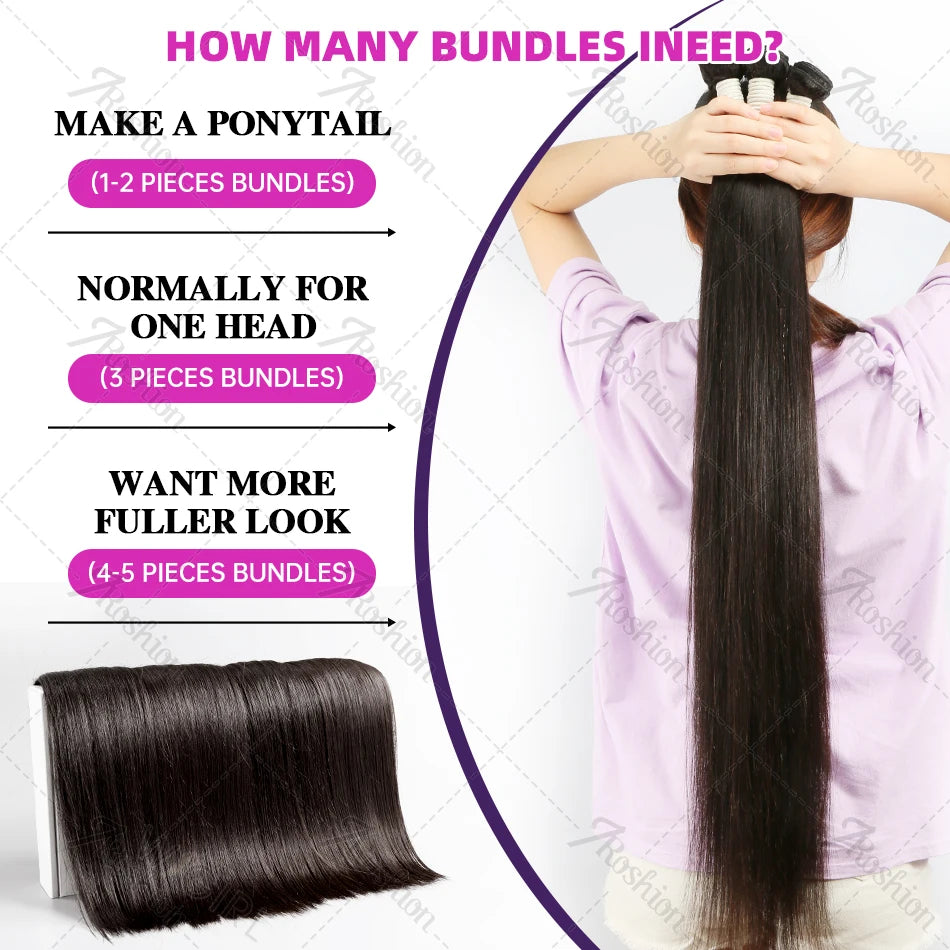 Brazilian 30 34 Inch Raw Virgin Unprocessed Remy Human Hair Extensions Bone Straight  3 4 Bundles Double Weft Bulk Braiding Hair