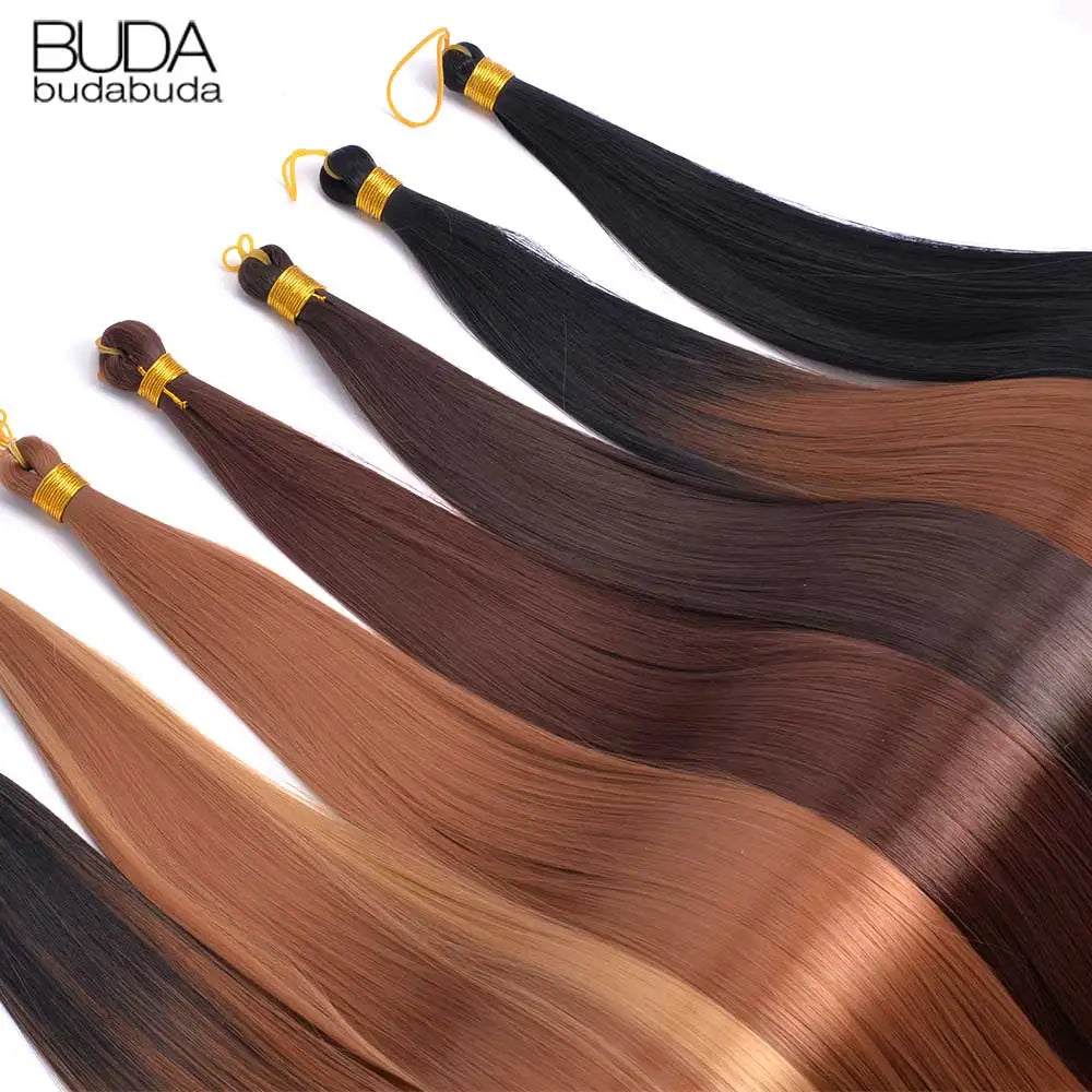 26 Inch Bone Straight Braiding Hair Synthetic Crochet Braids Hair Extensions Silky Pre Stretched Box Braids Hair Ombre Black