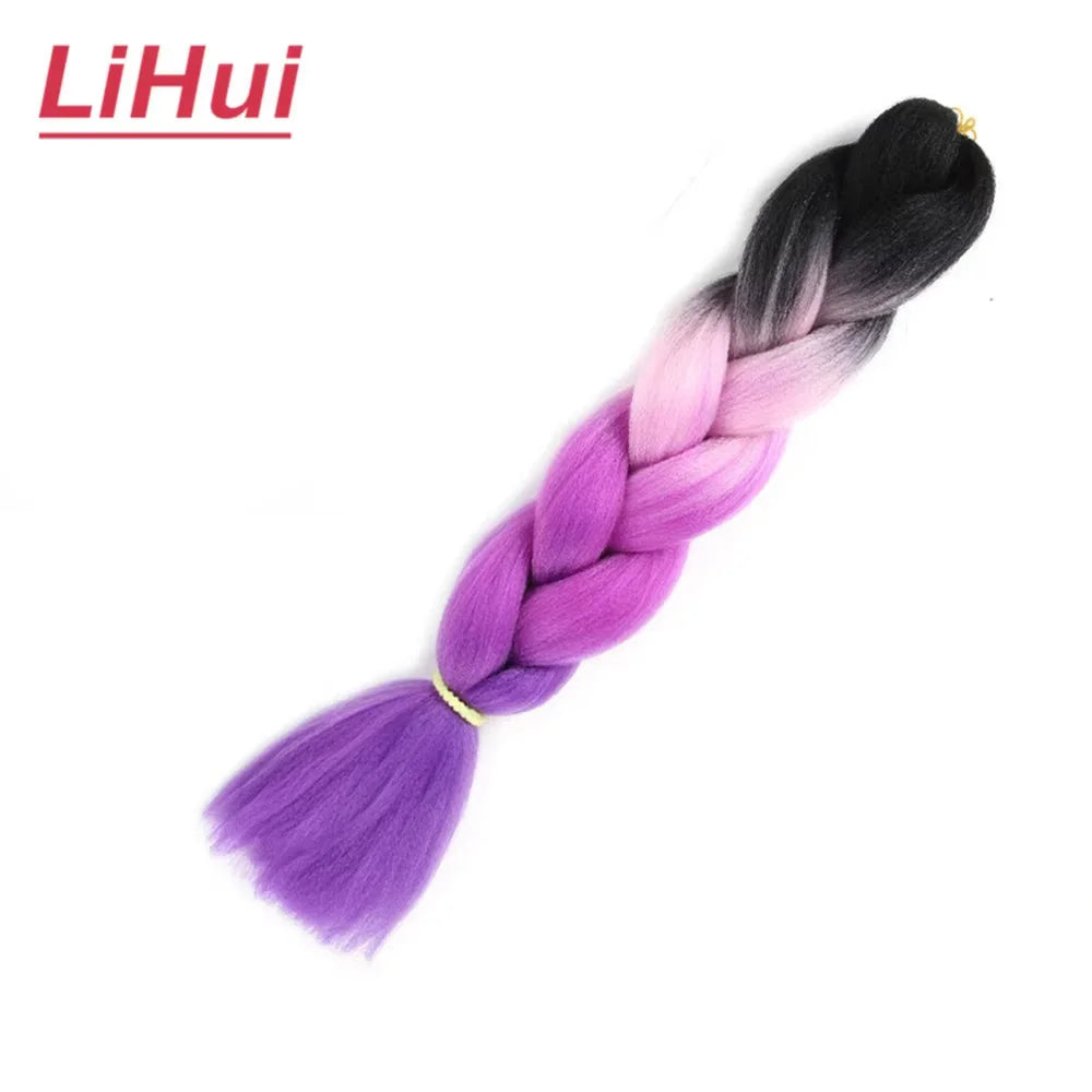 24 Inches Synthetic Braiding Hair Jumbo BraidOmbre Jumbo Hair Extension For Women DIY Hair Braids Purple Pink  Yellow Gray Lihu