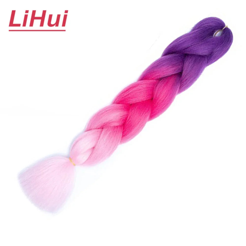 24 Inches Synthetic Braiding Hair Jumbo BraidOmbre Jumbo Hair Extension For Women DIY Hair Braids Purple Pink  Yellow Gray Lihu