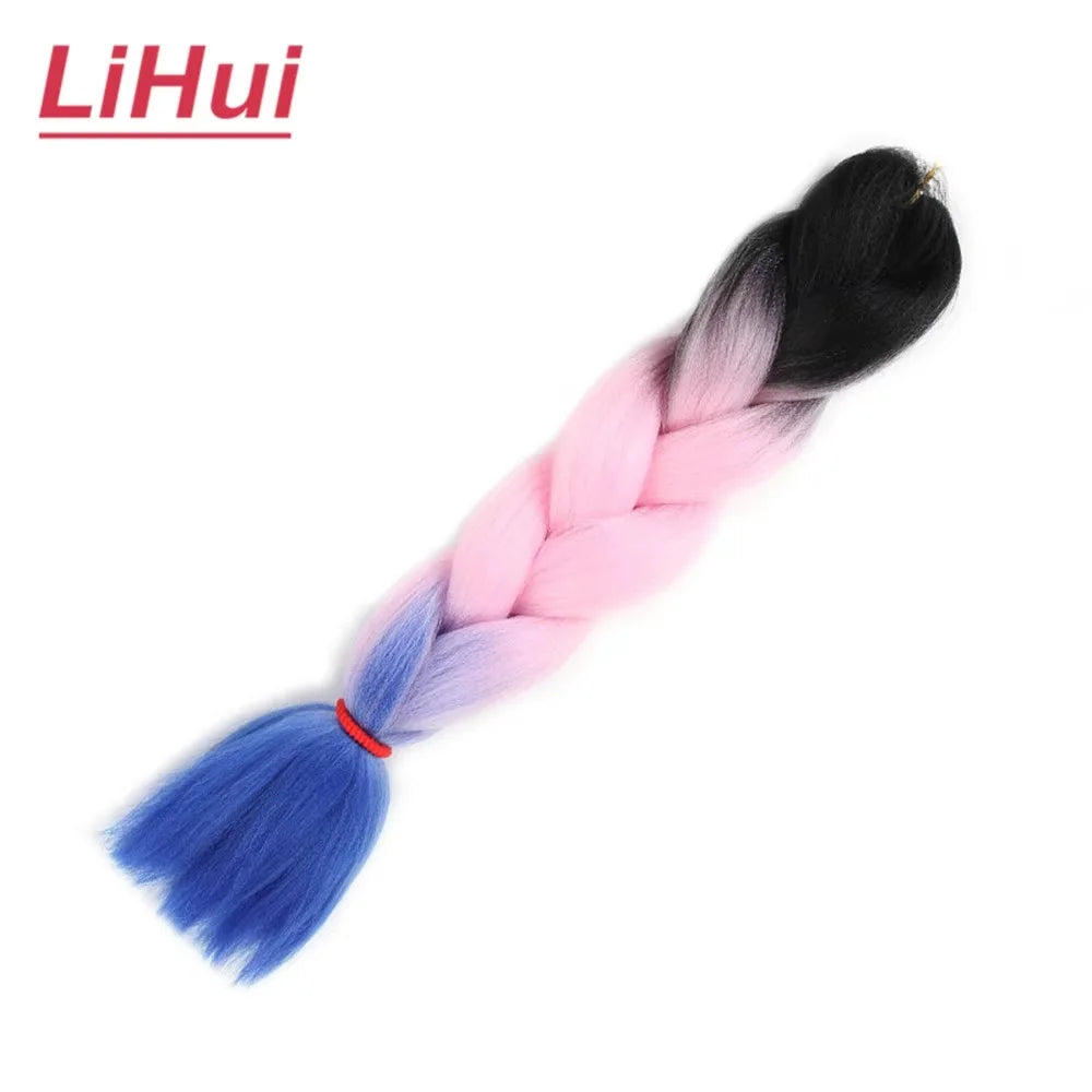 24 Inches Synthetic Braiding Hair Jumbo BraidOmbre Jumbo Hair Extension For Women DIY Hair Braids Purple Pink  Yellow Gray Lihu