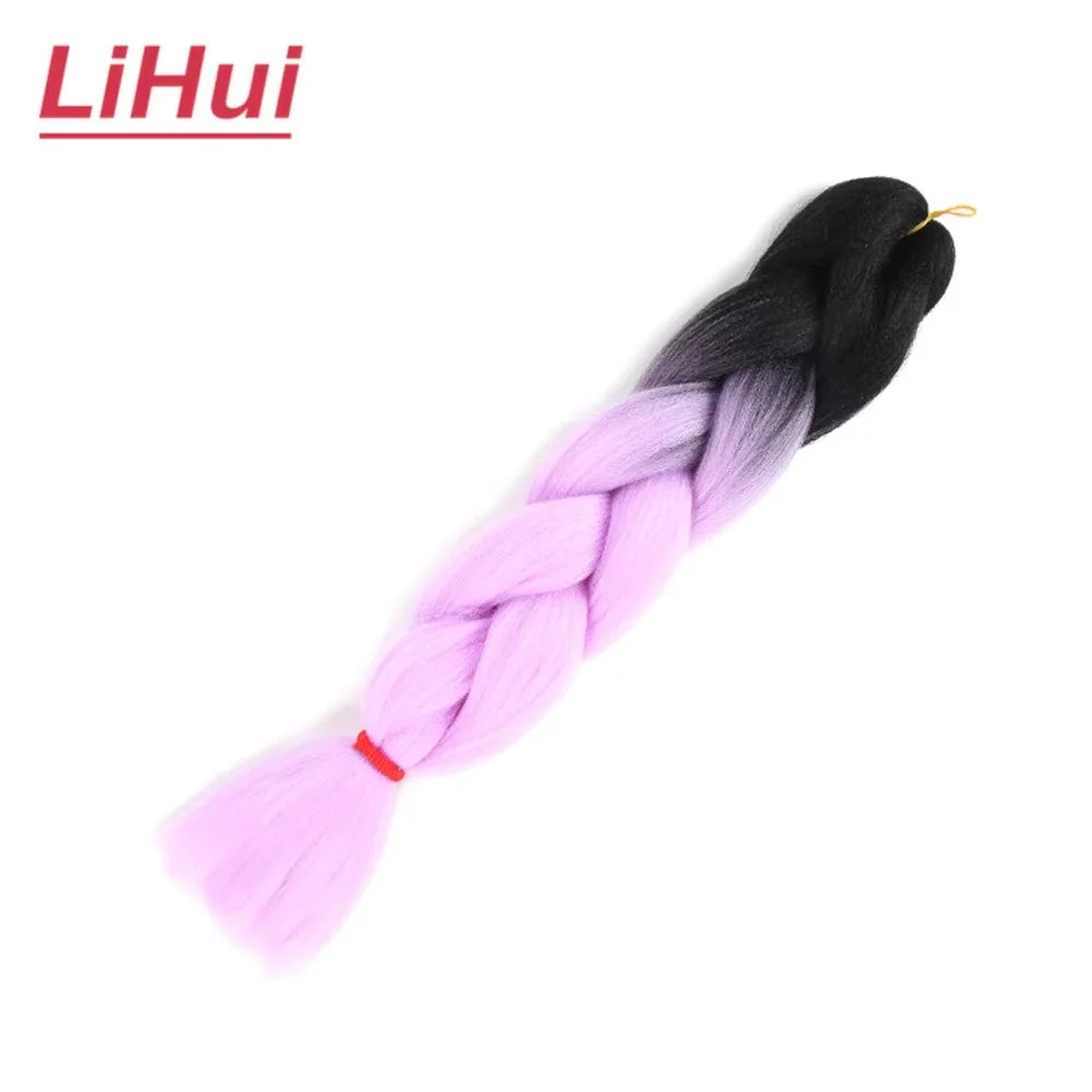 24 Inches Synthetic Braiding Hair Jumbo BraidOmbre Jumbo Hair Extension For Women DIY Hair Braids Purple Pink  Yellow Gray Lihu