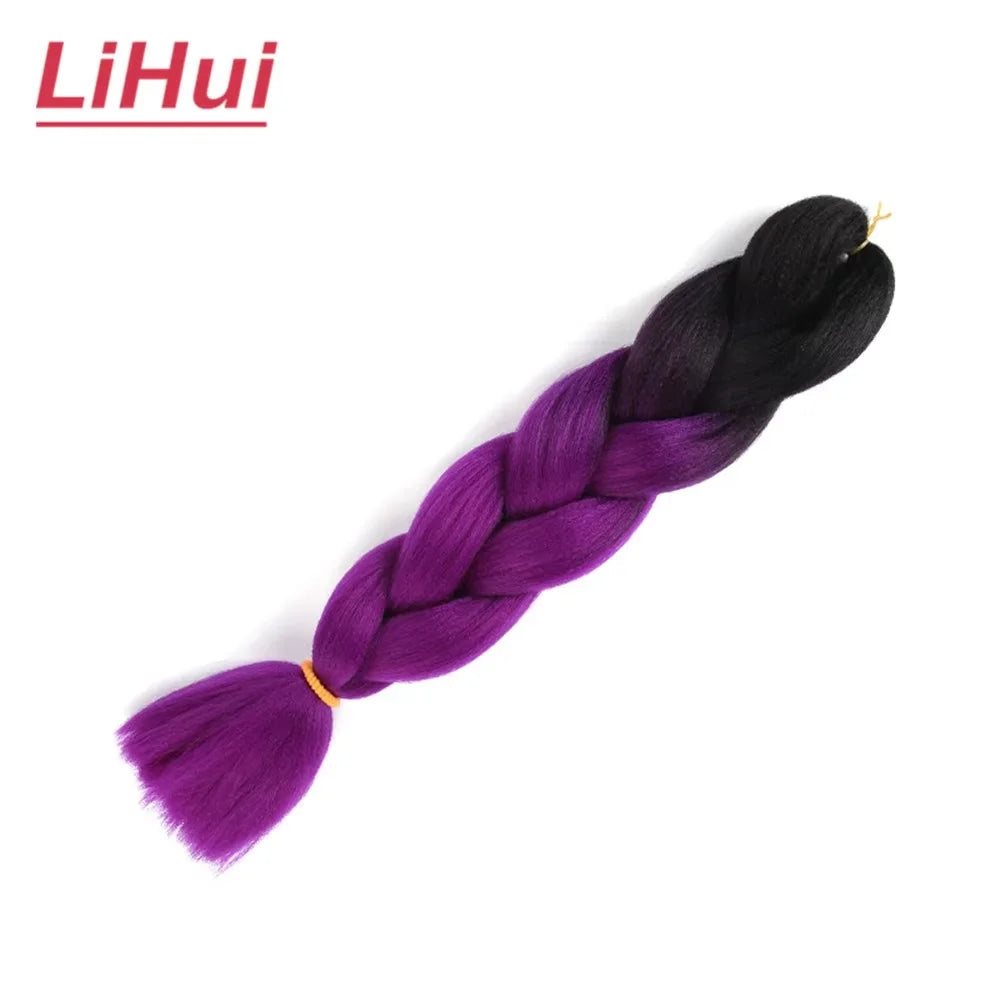 24 Inches Synthetic Braiding Hair Jumbo BraidOmbre Jumbo Hair Extension For Women DIY Hair Braids Purple Pink  Yellow Gray Lihu