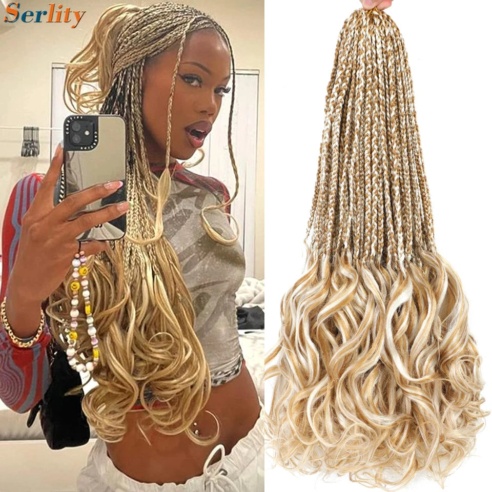 18 24 Inch French Curl Crochet Braids Pre Looped Blonde P27/613 33 Box Braids Crochet Hair Synthetic French Curls Braiding Hair