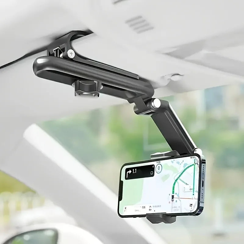 Durable 1080° Rotatable Sun Visor 1pc Car Phone Holder - Adjustable ABS Material Mount for Bedroom, Kitchen, and Vehicle Use