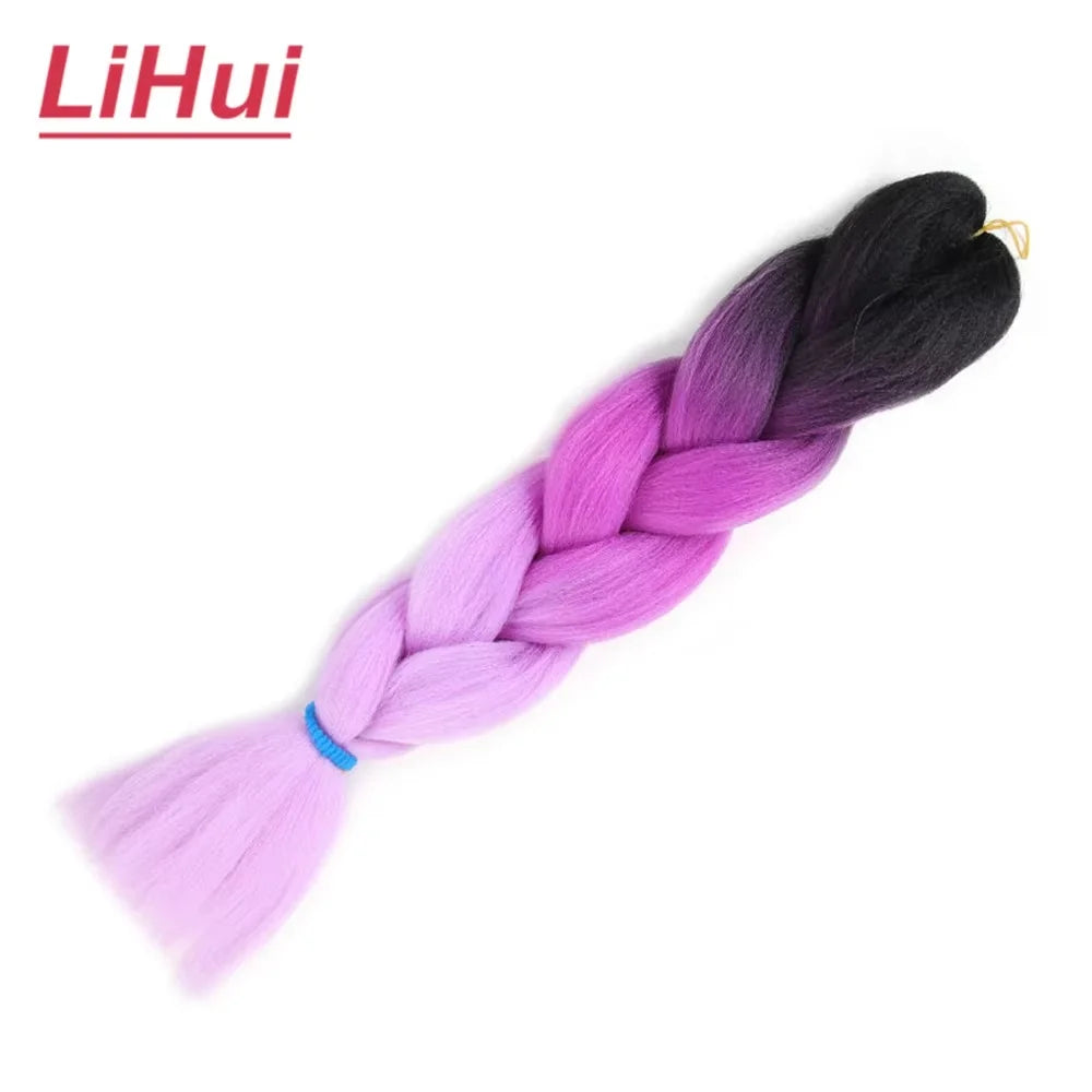 24 Inches Synthetic Braiding Hair Jumbo BraidOmbre Jumbo Hair Extension For Women DIY Hair Braids Purple Pink  Yellow Gray Lihu