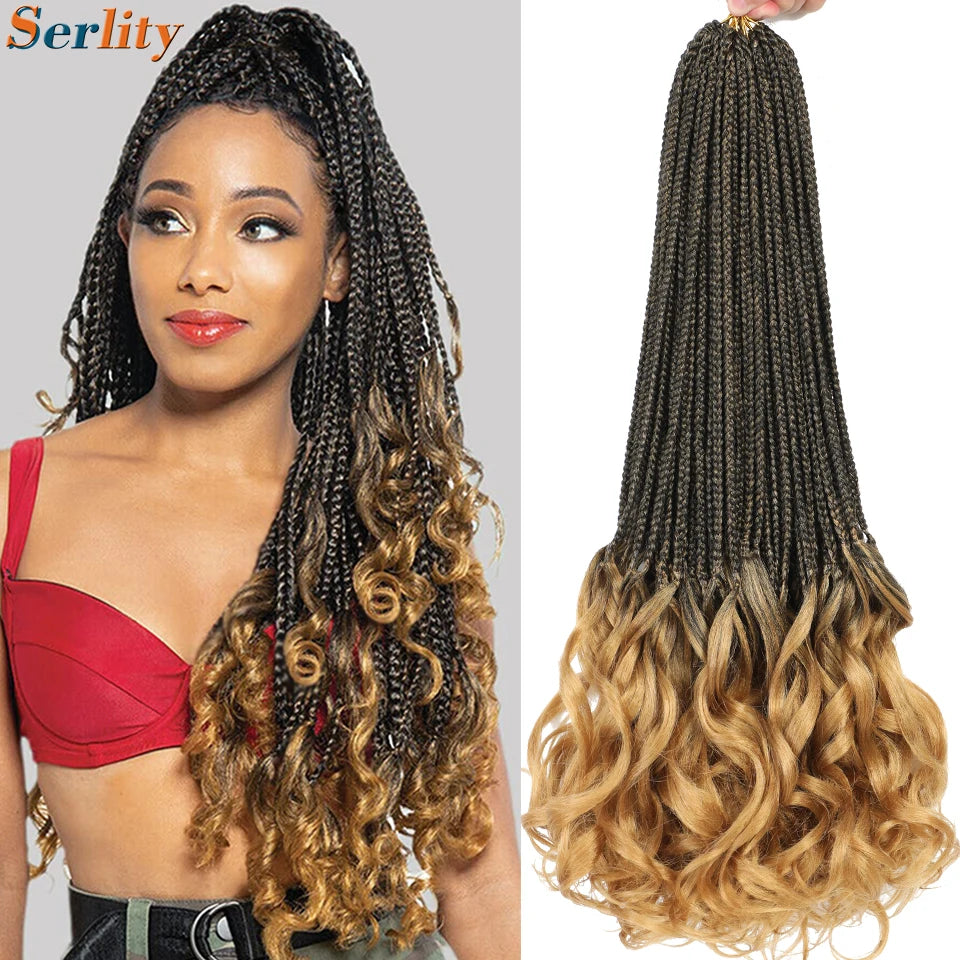 18 24 Inch French Curl Crochet Braids Pre Looped Blonde P27/613 33 Box Braids Crochet Hair Synthetic French Curls Braiding Hair