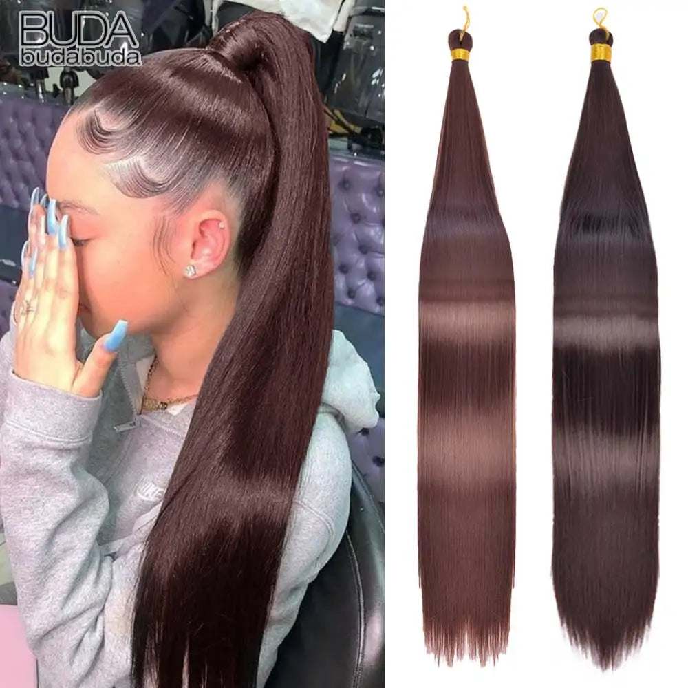 26 Inch Bone Straight Braiding Hair Synthetic Crochet Braids Hair Extensions Silky Pre Stretched Box Braids Hair Ombre Black
