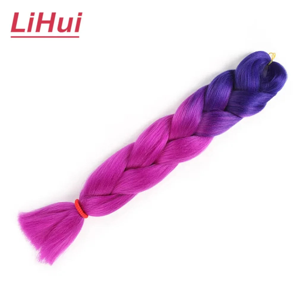 24 Inches Synthetic Braiding Hair Jumbo BraidOmbre Jumbo Hair Extension For Women DIY Hair Braids Purple Pink  Yellow Gray Lihu