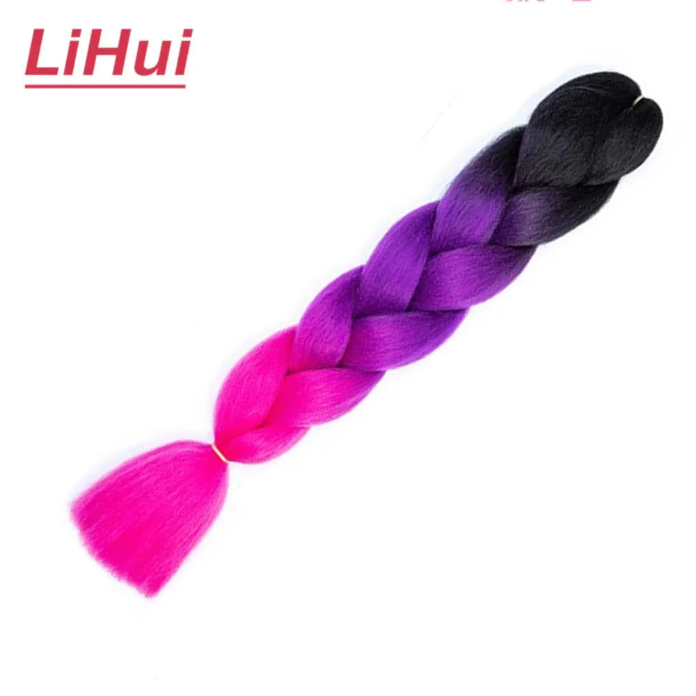 24 Inches Synthetic Braiding Hair Jumbo BraidOmbre Jumbo Hair Extension For Women DIY Hair Braids Purple Pink  Yellow Gray Lihu