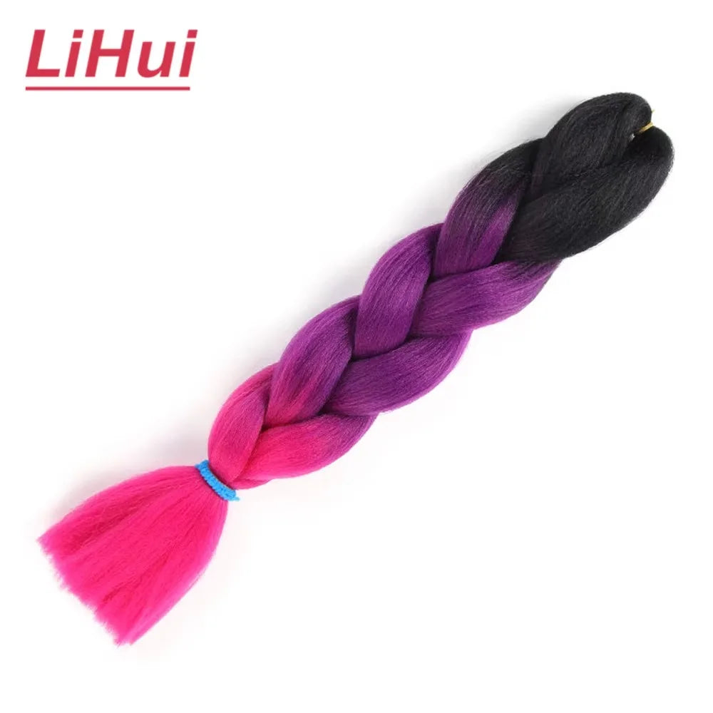 24 Inches Synthetic Braiding Hair Jumbo BraidOmbre Jumbo Hair Extension For Women DIY Hair Braids Purple Pink  Yellow Gray Lihu