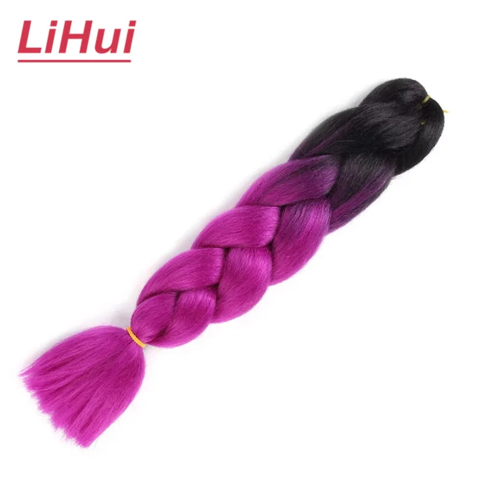 24 Inches Synthetic Braiding Hair Jumbo BraidOmbre Jumbo Hair Extension For Women DIY Hair Braids Purple Pink  Yellow Gray Lihu