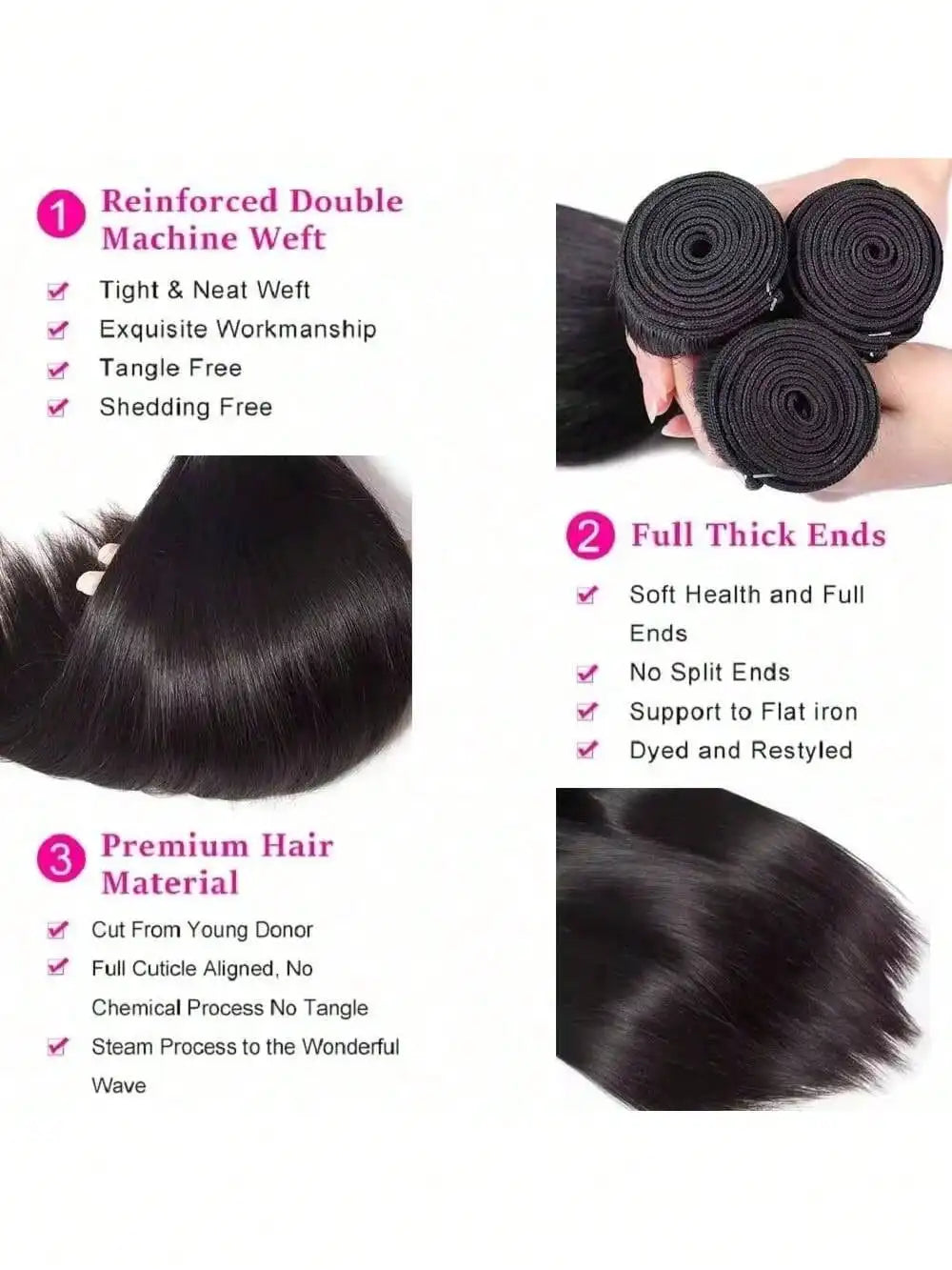 12A Bone Straight Human Hair Bundles 100% Unprocessed Brazilian Virgin Hair 32 Inch Raw Hair Double Bundles Weave Extensions