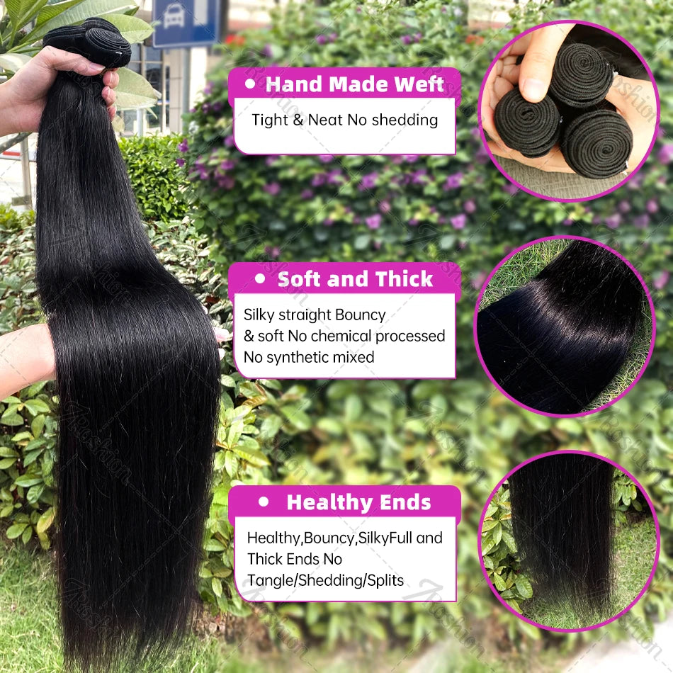 Brazilian 30 34 Inch Raw Virgin Unprocessed Remy Human Hair Extensions Bone Straight  3 4 Bundles Double Weft Bulk Braiding Hair