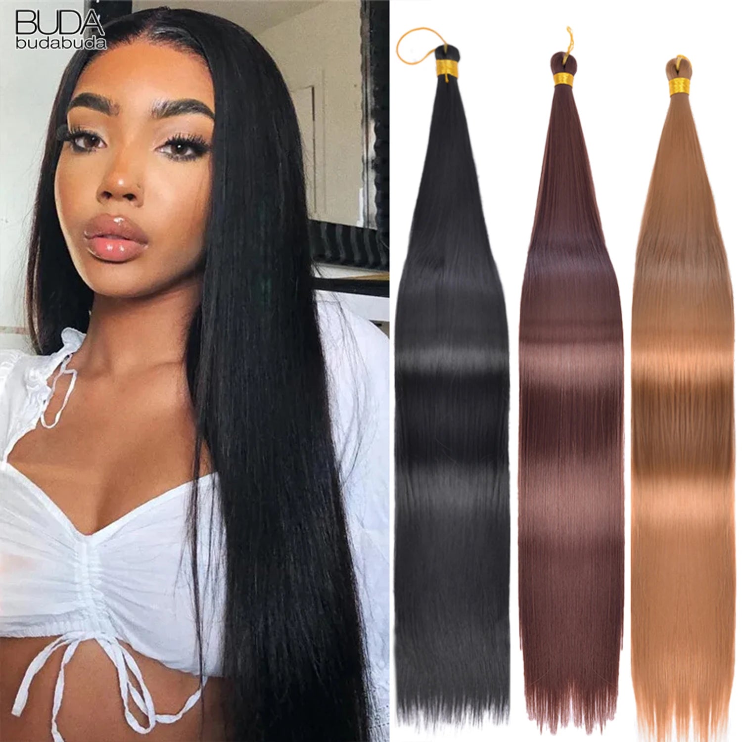 26 Inch Bone Straight Braiding Hair Synthetic Crochet Braids Hair Extensions Silky Pre Stretched Box Braids Hair Ombre Black