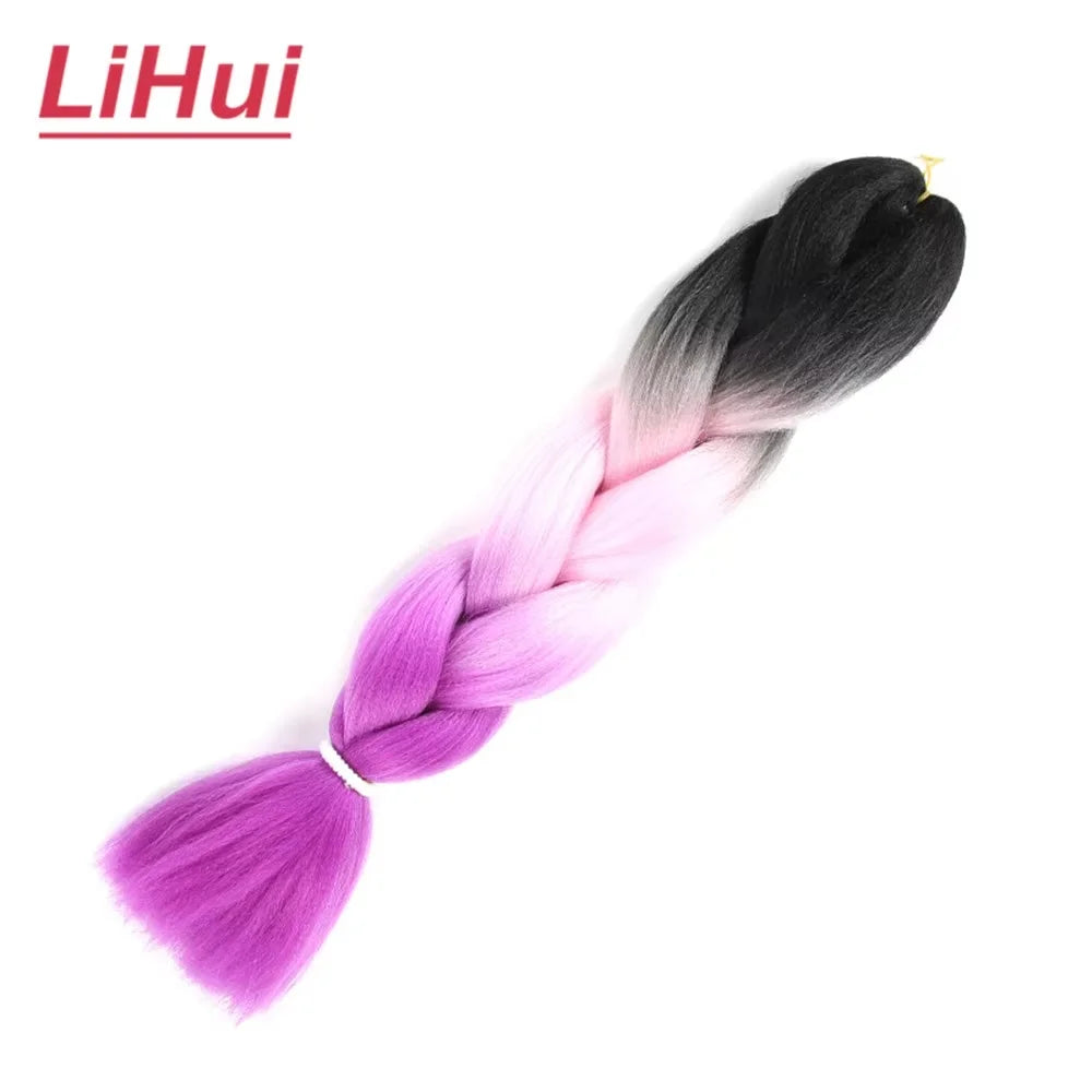 24 Inches Synthetic Braiding Hair Jumbo BraidOmbre Jumbo Hair Extension For Women DIY Hair Braids Purple Pink  Yellow Gray Lihu