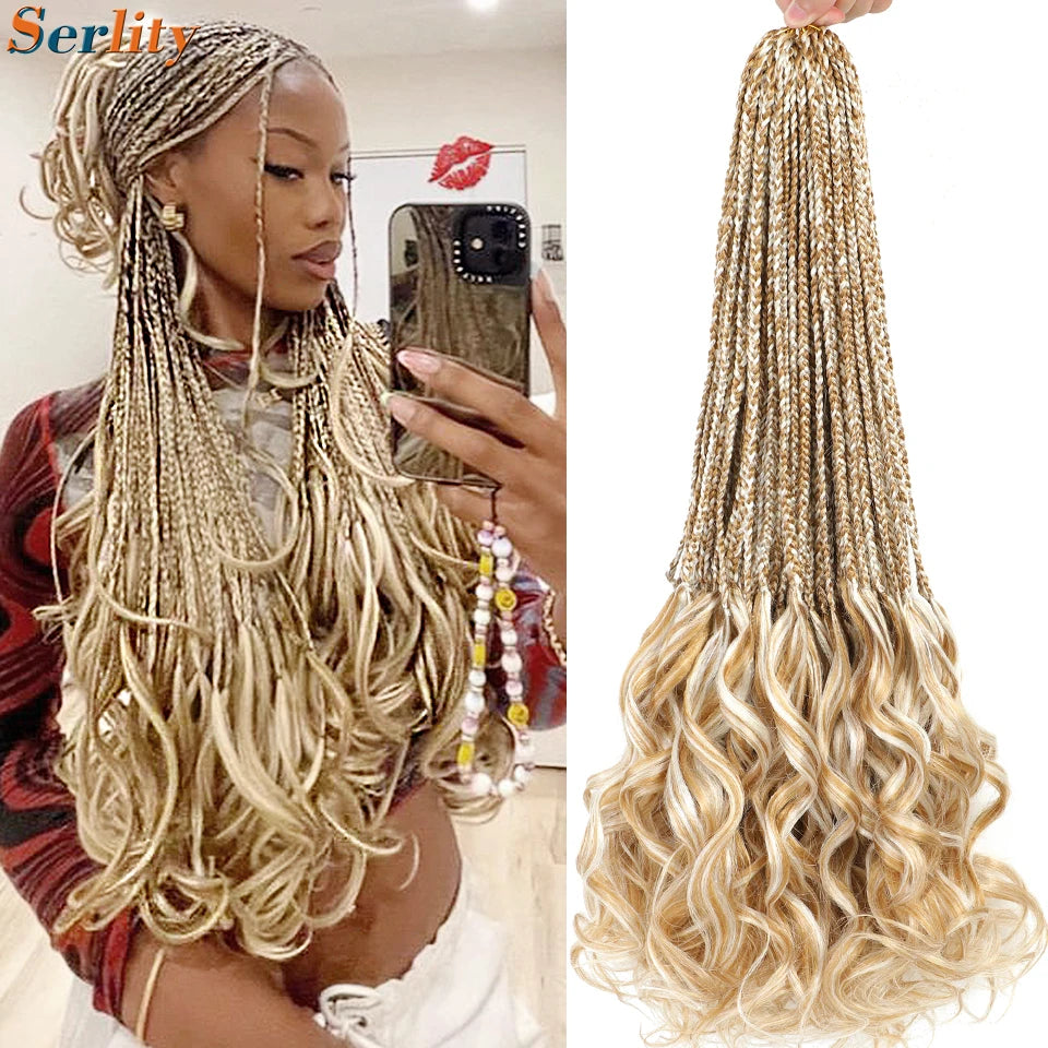 18 24 Inch French Curl Crochet Braids Pre Looped Blonde P27/613 33 Box Braids Crochet Hair Synthetic French Curls Braiding Hair