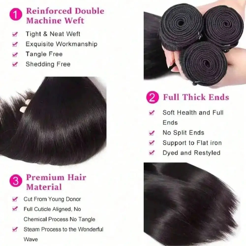 12A Bone Straight Human Hair Bundles 100% Unprocessed Brazilian Virgin Hair 32 Inch Raw Hair Double Bundles Weave Extensions