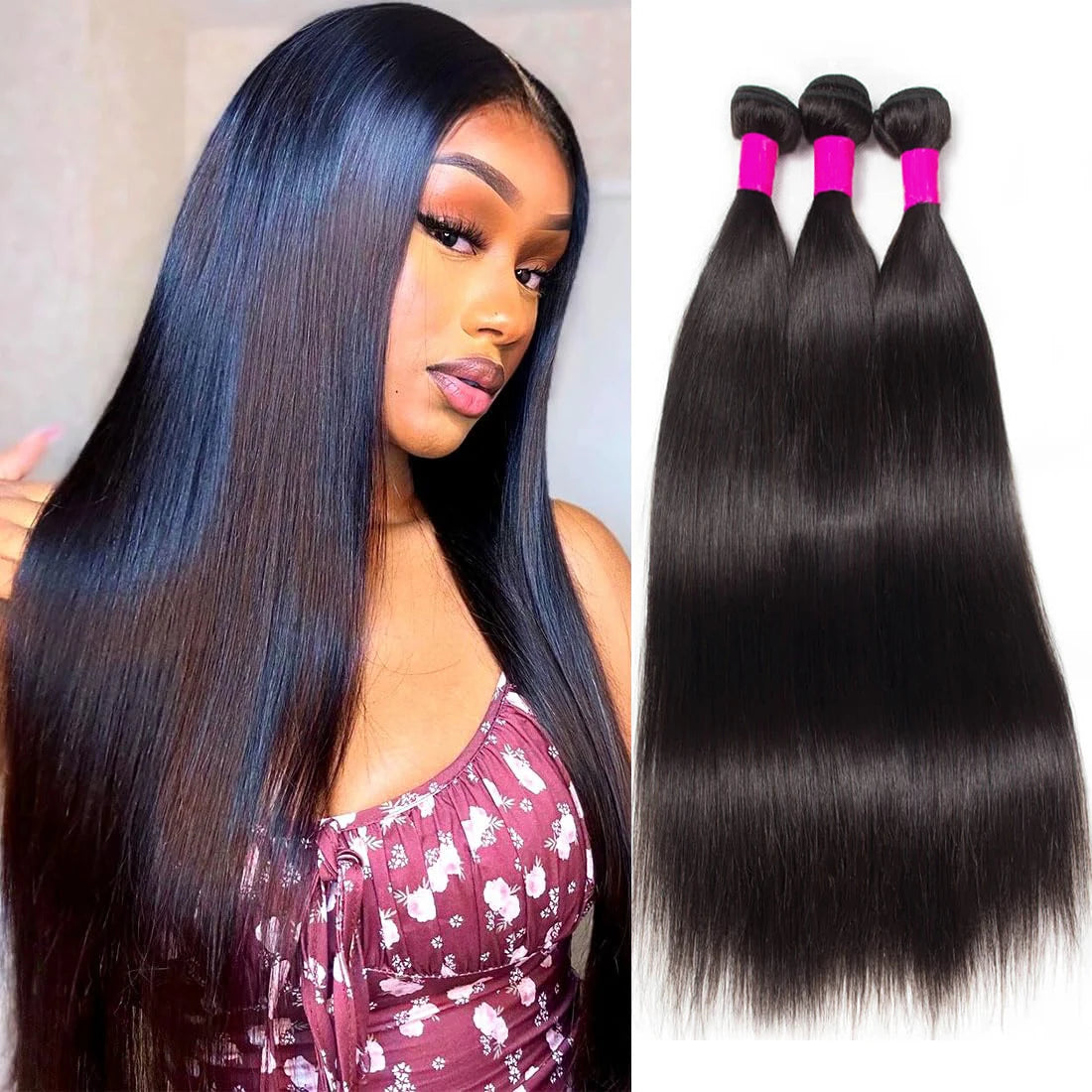 100% Remy Straight Human Hair Bundles 1/3/4 PCS Natural Black Brazilian Hair Weave Bundles 14-30 Inch Human Hair Extensions