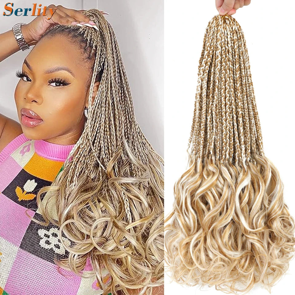 18 24 Inch French Curl Crochet Braids Pre Looped Blonde P27/613 33 Box Braids Crochet Hair Synthetic French Curls Braiding Hair