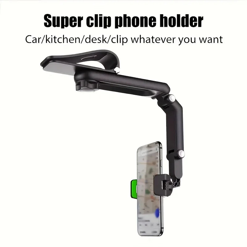 Durable 1080° Rotatable Sun Visor 1pc Car Phone Holder - Adjustable ABS Material Mount for Bedroom, Kitchen, and Vehicle Use