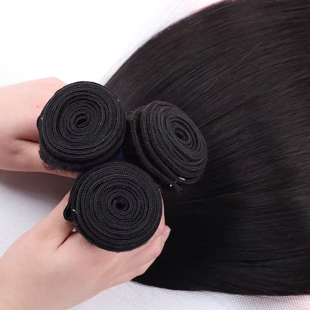 Straight Bundles Human Hair Brazilian Human Hair Bundles Remy Extensions 1/3/4 Bundle Deal Weave Double Weft Hair Weaving