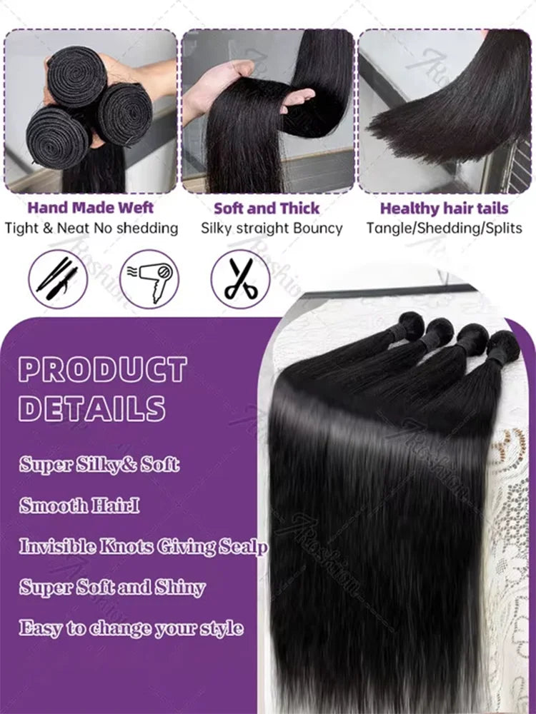Brazilian 30 34 Inch Raw Virgin Unprocessed Remy Human Hair Extensions Bone Straight  3 4 Bundles Double Weft Bulk Braiding Hair