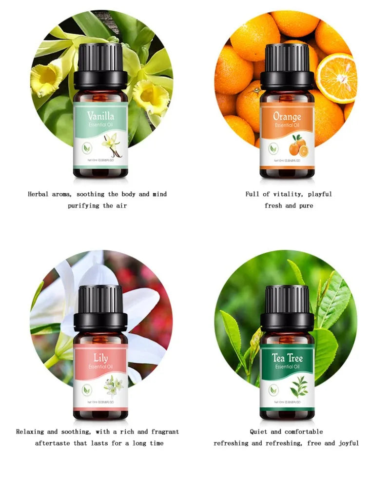 12 Flavors Essential Oils for Aroma Diffuser Air Humidifier Home Water-soluble 10ml Air Freshener Scents Fragrance Oil Perfume